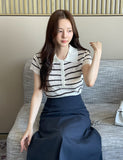 Seden Stripe Half-Button Collar Cool Knit