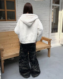 Tsuha Fur Hooded Lining Quilted Loose Fit Zip-Up Jacket