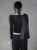 Wool 30% Boat Neck See-Through T-Shirt