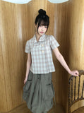 [MADE] Yuwa Round Collar Check Short Sleeve Blouse