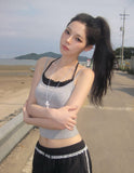 Orton Fake Layered Color Matching Lace Halter Layered Cap Sleeveless