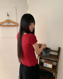 Plain Wrinkle Wave Button Short Sleeve Cardigan