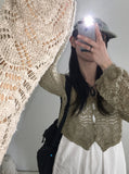 [MADE] Attil Vintage Punching Button Knit Hood Crop Long Sleeve Cardigan