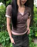 Huron Color Matching Button Short Sleeve T-shirt