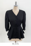 Lua V-neck Peplum Three Quarter Blouse