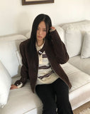 Cuff Stripe Color Matching Collar Loose Fit Long Sleeve Knit