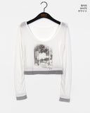 Aesthetics Printed Color Matching See-Through Long Sleeve T-Shirt
