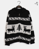 Dumong Deer Nordic Overfit Two-Way Knit Zip-Up Cardigan