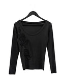Rose Applique Deep Round Tee