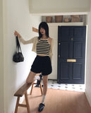 [SET] Zpin Stripe Sleeveless Cable Bolero Cardigan Set