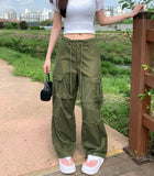 Big Pocket Cargo String Waist Adjustable Balloon Rustling Banding Pants