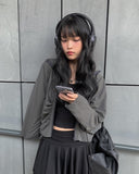 Noki shirring zip-up jacket