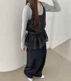 Layered Frill See-through Ribbon A-line Strap Sleeveless
