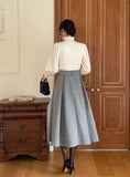 Marine Hound Check Brushed Span Flare Skirt