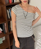 Anzo Stripe Off-Shoulder Short Sleeve T-Shirt