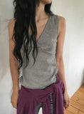 Ichi Deep V-Neck Lace Ribbed Wrap Sleeveless