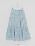 Mihi Seersucker Check Tiered Long Skirt