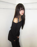 [Sleeveless SET/Layered] Hamin Halter Waffle Off-Shoulder Sweatshirt