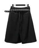 Belted Striped Bermuda Pants