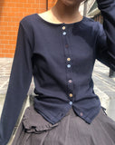 Marble Mix Color Button Point Cardigan