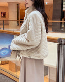 Lumare High-Neck Eco Fur Mink Short Jacket