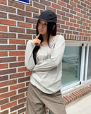 Dir Lettering Print Color Matching Strap Long Sleeve Hood T-Shirt
