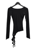 Frill Deep Round Neck Long Sleeve Tee