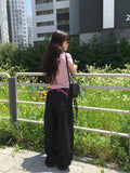 Miron Pink Lettering Raw Balloon Wide Pants