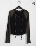 Kibe color matching two-tone tape strap long-sleeved T-shirt