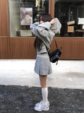[3pc set] Raeun Sleeveless Hood Zip-up Pleats Skirt Set