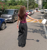 Silver Strap Back Point Balloon Herringbone Wide Cotton Pants