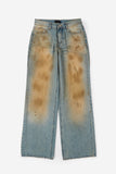 Faded wide leg denim pants