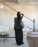 Web unbalanced button open angora pine needle knitwear