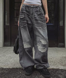 Hidden String Embo Coated Oil Denim Pants