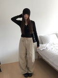 Fork Cut Snap D-Ring Cotton Wide Pants