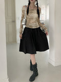 Lutz See-Through Tie-Dye Printing Shirring Mesh Long Sleeve Off-Shoulder T-Shirt