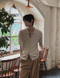 Ster color-block collar short-sleeve knit cardigan