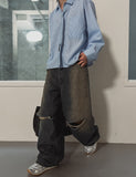 Cross Damage Banding Denim Pants