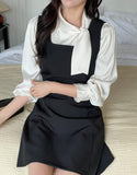 Luan Satin Pintuck Pearl Tie Blouse