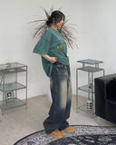 Frit Washing Wide Denim Pants