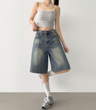 Backpoint Pocket Washing Bermuda Scratch Knee Length Denim Pants