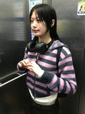 HAIRY STRIPE HOOD ZIP-UP