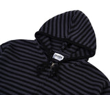 Flower Dot Embroidery Knit Stripe Hood Zip-up