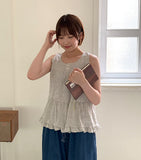 Dilte Check Flower Sleeveless Blouse