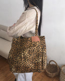 Beaded Leopard Leather Tech Big Cotton Shoulder Bag