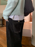 Yanna Non-Fade Wide Black Denim Pants