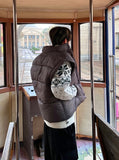 Snow Falling Design High-Neck Knit Zip-Up
