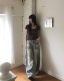 Kuro Vintage Shirring Lace Short Sleeve T-Shirt