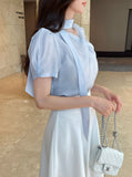 Byen Twist Scarf Short Sleeve Blouse
