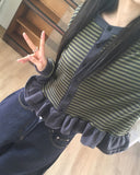 Peg Stripe Color Matching Frill Cardigan